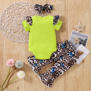 Baby Girl Graphic Bodysuit and Leopard Flared Leg Pants Set
