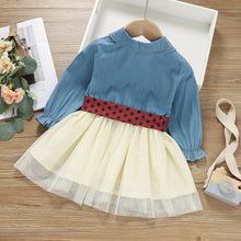 Load image into Gallery viewer, Girls Belted Spliced Denim Tulle Dress
