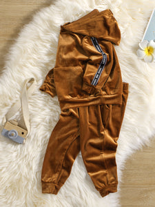 Boys Pocketed Velour Hoodie and Pants Set