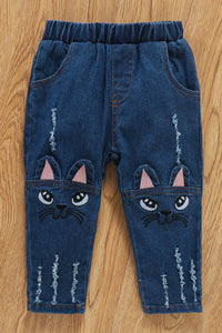 Girls Kitty Face Top and Jeans Set