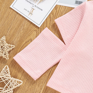 Girls Cutout Sleeve Waffle Knit Top