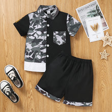 Load image into Gallery viewer, Boys Camouflage Short Sleeve Shirt and Shorts Set
