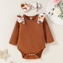 Load image into Gallery viewer, Baby Floral Ruffle Shoulder Ribbed Bodysuit and Pants Set
