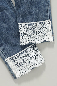 Girls Heart Detail Peplum Shirt and Lace Trim Jeans Set