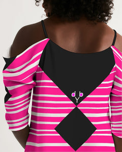 MysfitPinkPrint Women's Open Shoulder A-Line Dress