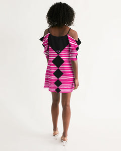 MysfitPinkPrint Women's Open Shoulder A-Line Dress
