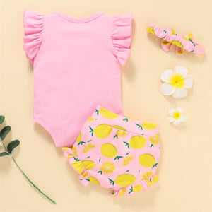Baby Girl Graphic Bodysuit and Lemon Print Shorts Set