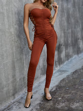 Load image into Gallery viewer, Lace Up Strapless Ruched Jumpsuit
