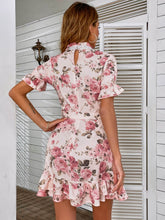 Load image into Gallery viewer, Floral Tie-Waist Ruffle Hem Mini Dress
