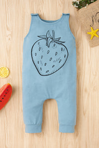 Baby Girl Strawberry Print Tee and Graphic Overalls Set