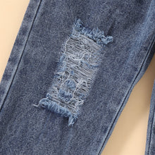 Load image into Gallery viewer, Girls Drawstring Sweatshirt and Lace Trim Destroyed Jeans
