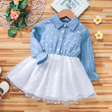 Load image into Gallery viewer, Girls Polka Dot Spliced Tulle Shirt Dress
