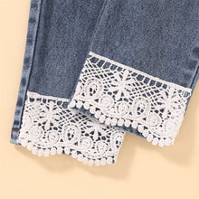 Load image into Gallery viewer, Girls Drawstring Sweatshirt and Lace Trim Destroyed Jeans

