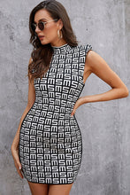 Load image into Gallery viewer, Letter Print Sleeveless Mock Neck Sheath Dress
