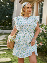 Load image into Gallery viewer, Plus Size Printed Flutter Sleeve Ruffle Hem Mini Dress
