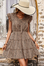 Load image into Gallery viewer, Leopard Print Butterfly Sleeve Tiered Dress
