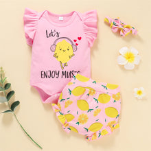 Load image into Gallery viewer, Baby Girl Graphic Bodysuit and Lemon Print Shorts Set
