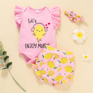 Baby Girl Graphic Bodysuit and Lemon Print Shorts Set