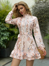 Load image into Gallery viewer, Floral Lace Trim Ruffle Hem Mini Dress
