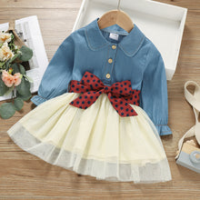 Load image into Gallery viewer, Girls Belted Spliced Denim Tulle Dress
