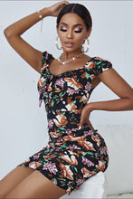 Load image into Gallery viewer, Floral Ruched Bow Detail Bodycon Dress
