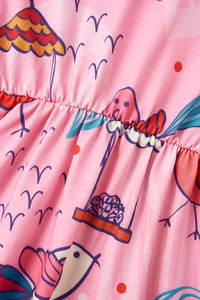 Baby Girl Bird Print Collared Dress