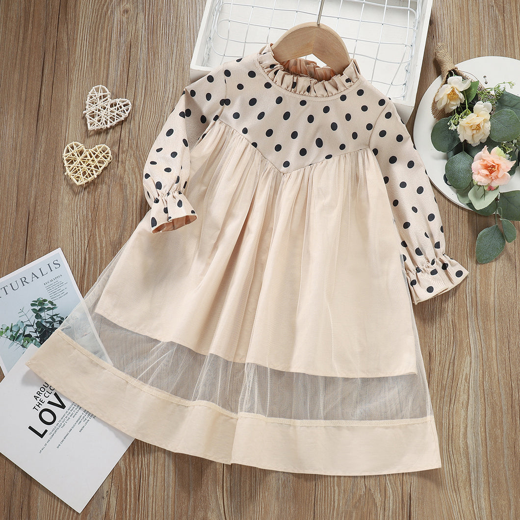 Girls Polka Dot Spliced Tulle Dress