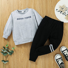 Load image into Gallery viewer, Boys GOOD VIBES Sweatshirt and Striped Joggers Set
