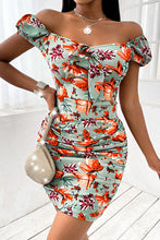 Load image into Gallery viewer, Floral Ruched Bow Detail Bodycon Dress
