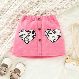 Girls LOVE Top and Heart Graphic Skirt Set