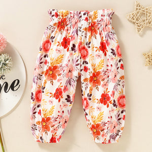 Baby Floral Ruffle Shoulder Ribbed Bodysuit and Pants Set