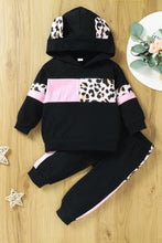 Load image into Gallery viewer, Baby Girl Mixed Print Hoodie and Joggers Set with Ears
