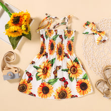 Load image into Gallery viewer, Girls Sunflower Print Tie Shoulder Dress

