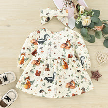 Load image into Gallery viewer, Girls Woodland Creatures Bow Detail Waffle-Knit Dress
